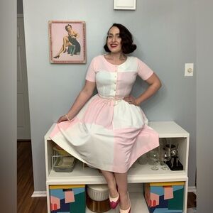 1950s Pink & White True Vintage Colorblock Dress